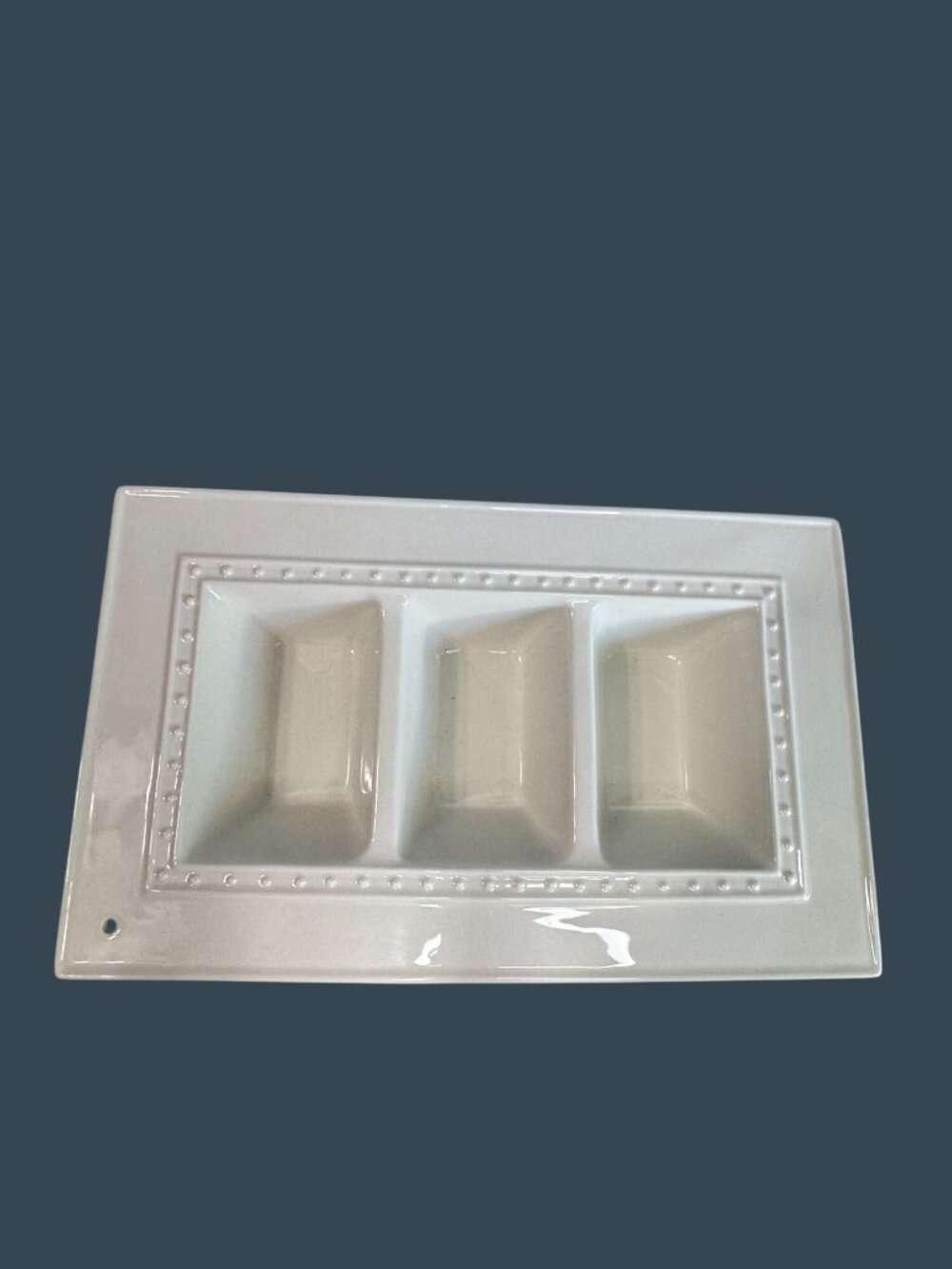 Nora Fleming Retired Pearl Dot 3 Section Divided Serving Dish Platter 14" x 9" - Picture 2 of 6